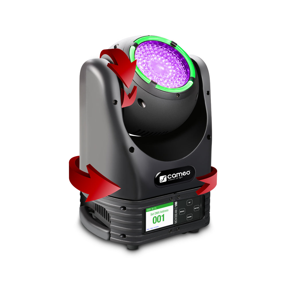 Cameo MOVO BEAM Z100 – Beam-moving head rajoittamattomalla kierrolla, LED-renkaalla ja zoomilla