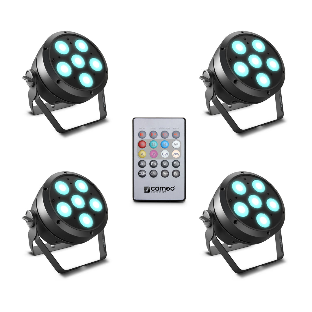 Cameo ROOT® PAR 6 SET 1 - Setti sisältäen 4 x CLROOTPAR6 inkl. IR-kaukosäädin (CLPFLAT1REMOTE)