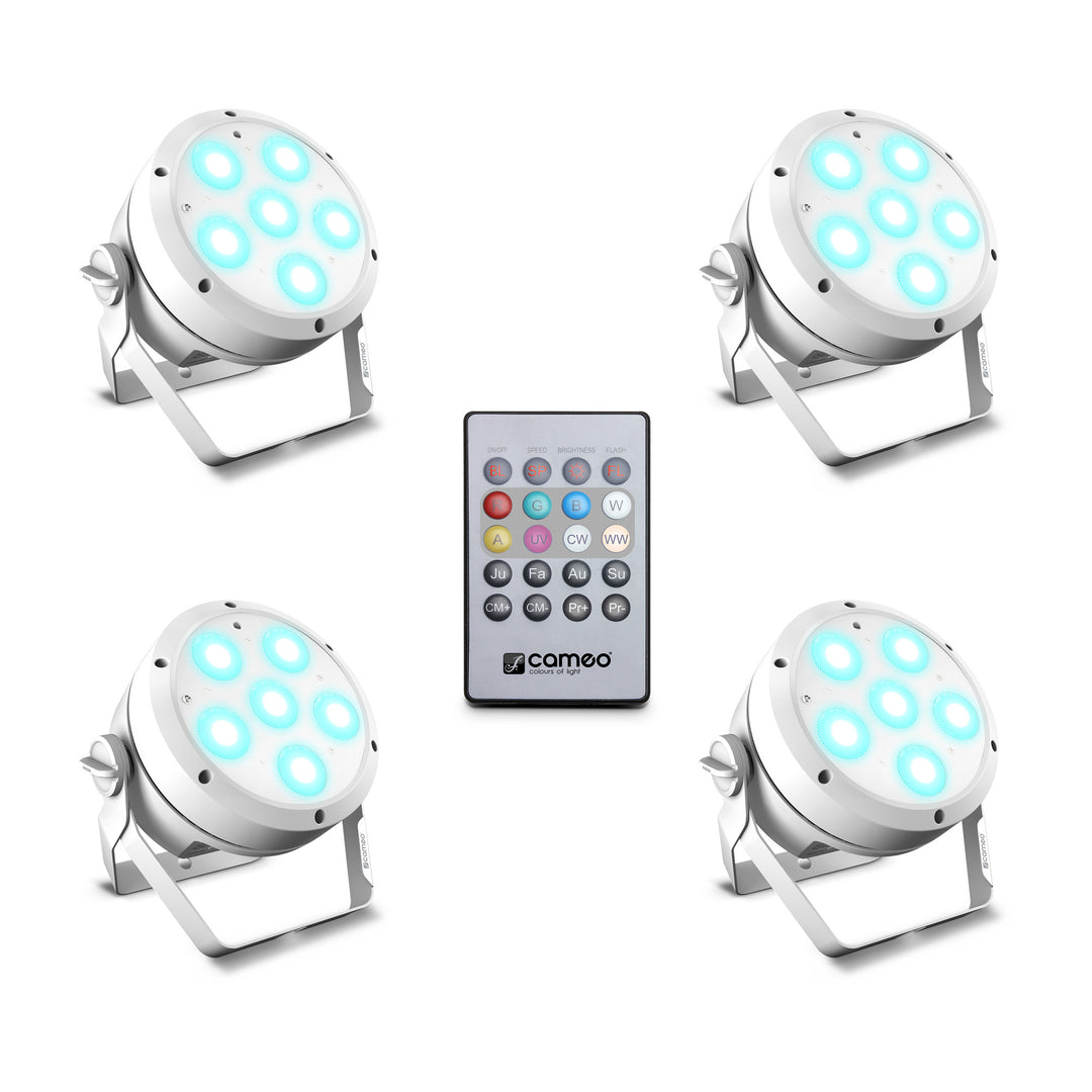 Cameo ROOT® PAR 6 WH SÄTKI 1 - Sarja sisältäen 4 x CLROOTPAR6WH inkl. IR-kaukosäädin (CLPFLAT1REMOTE)