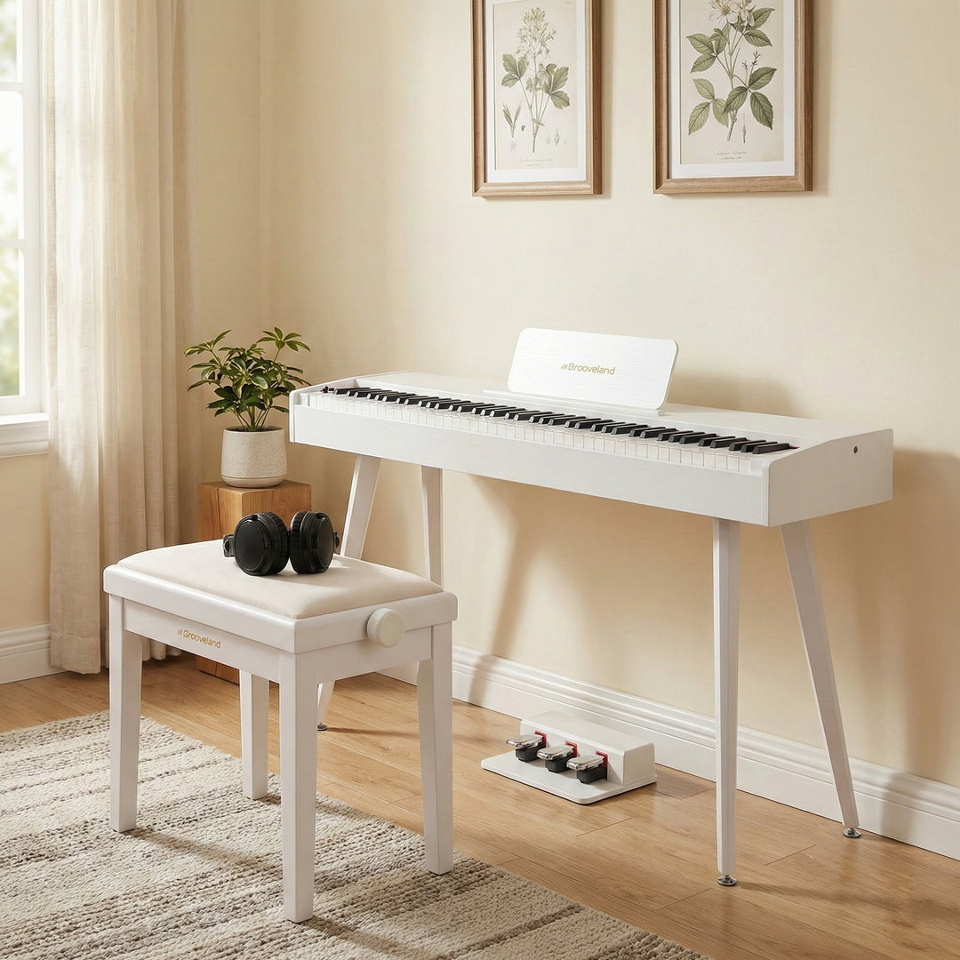 Grooveland DDP-140 sähköpiano (Valkoinen) Bundle