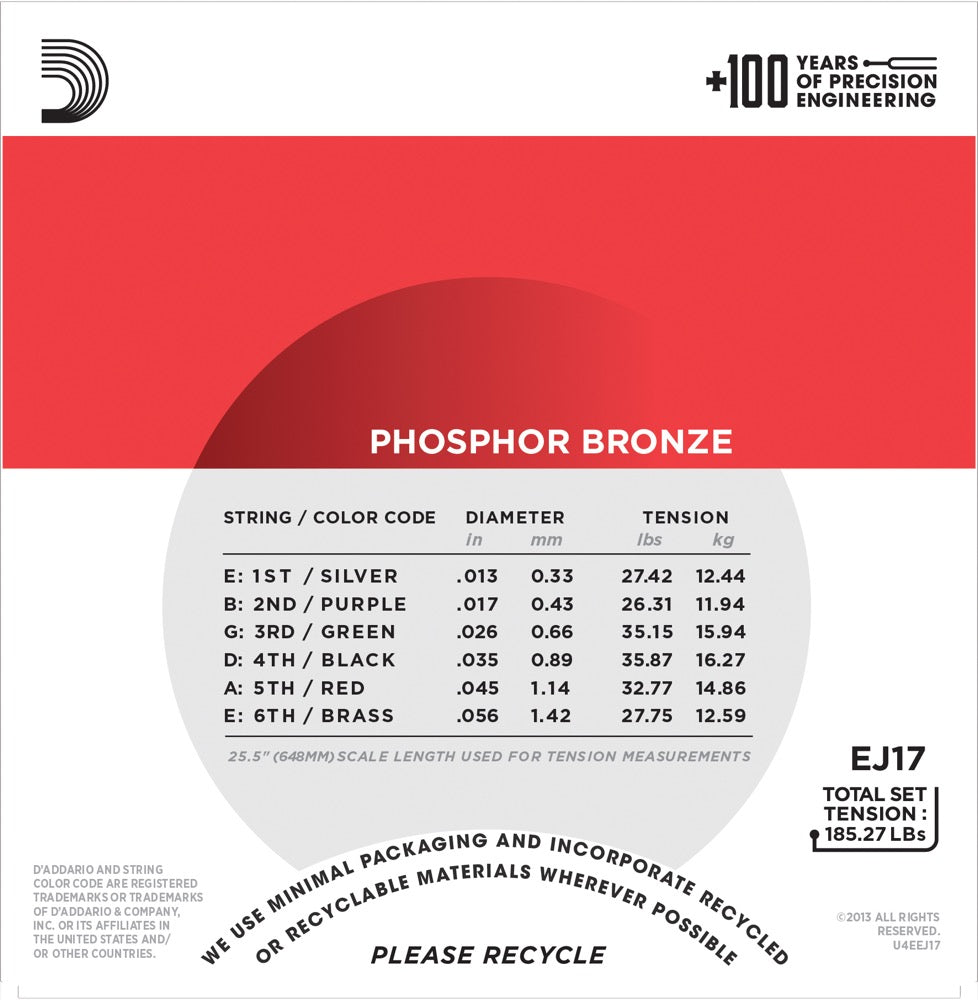 Daddario EJ17 Phosphor Bronze Kitaran Kielet (Medium, 13-56)