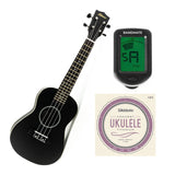 Reno RU300 Grand Concert Ukulele (musta) Aloituspakkaus (Starter Kit)