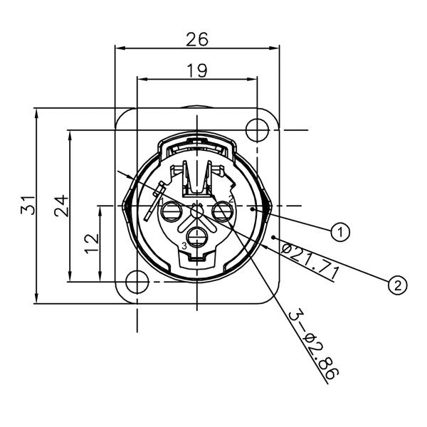 Enova 3 pol hun 3-Pin XLR chassis pistoke, sort
