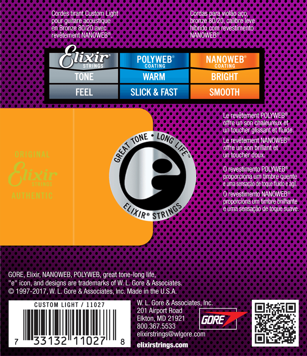 Elixir Nanoweb Bronze 80/20 Kitaran Kielet (Custom Light, 11-52)