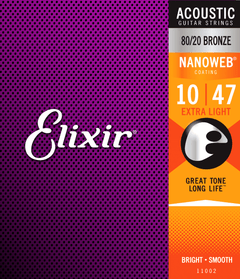 Elixir Nanoweb Bronze 80/20 Kitaran Kielet (Extra Light, 10-47)