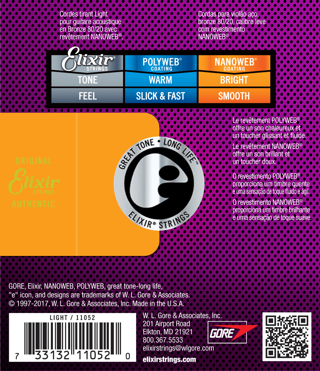 Elixir Nanoweb Bronze 80/20 Kitaran Kielet (Light, 12-53)