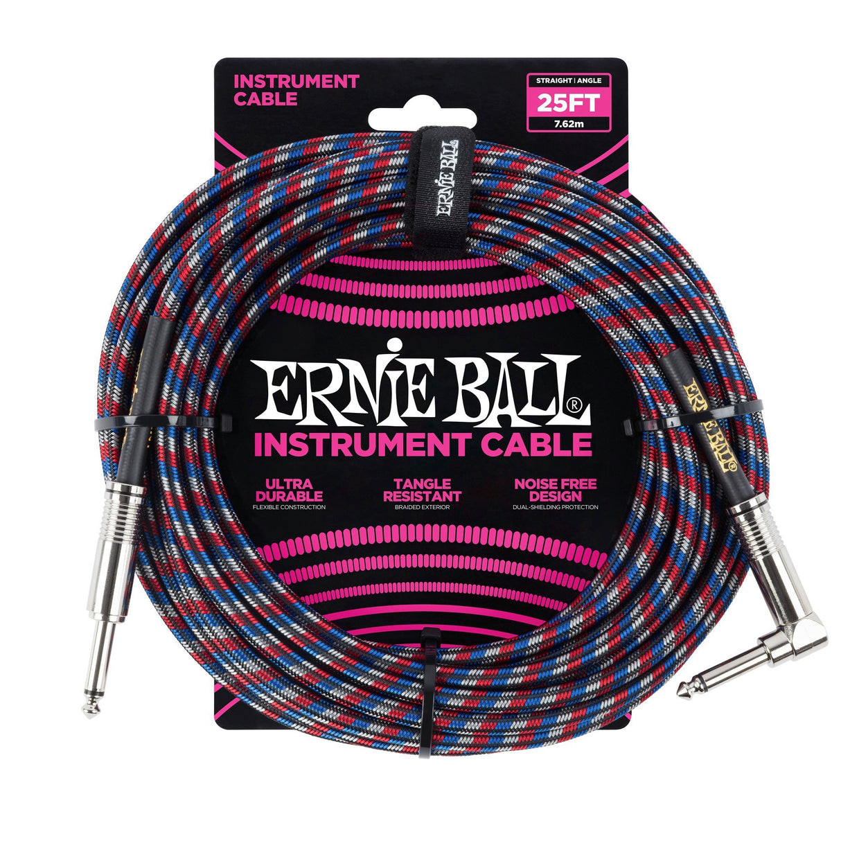Ernie Ball 6063 kitarakaapeli (musta, punainen, valkoinen, 7.5m)