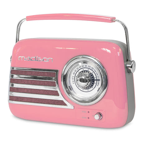 Madison Retro Radio, jossa on Bluetooth ja FM (vaaleanpunainen).