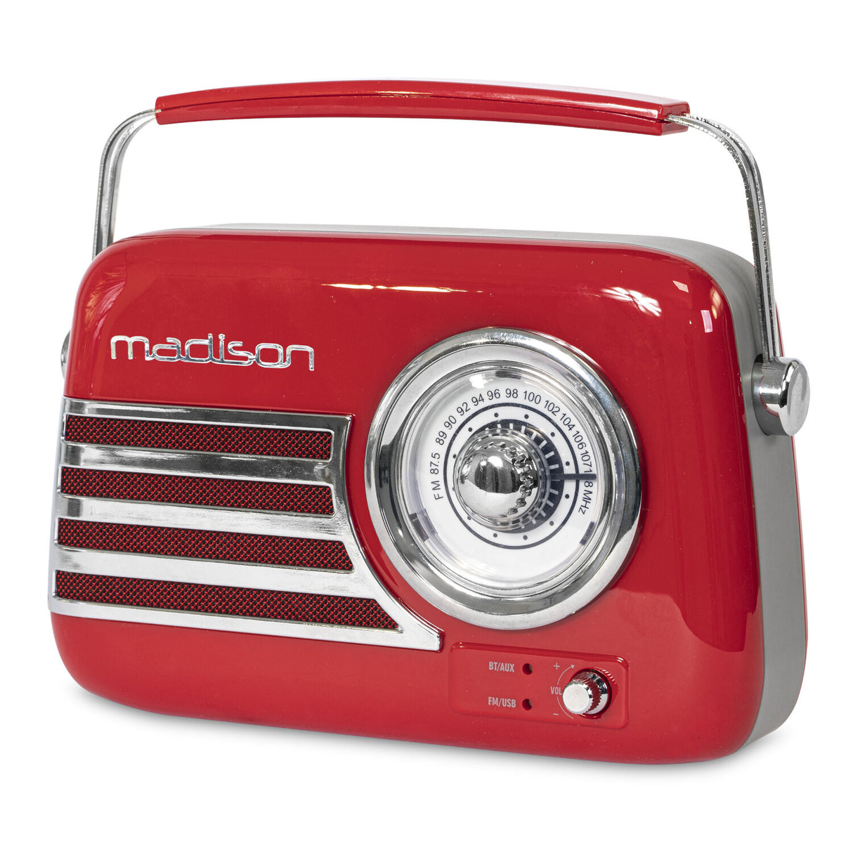Madison Retro Radio, jossa on Bluetooth ja FM (punainen).