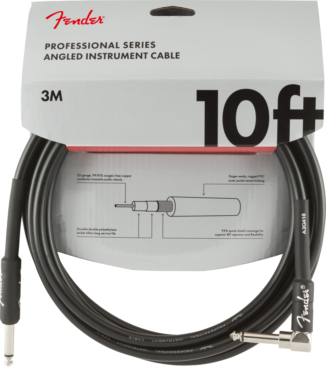Fender Professional Kitarakaapeli Kulmapistoke (Sort, 3m)