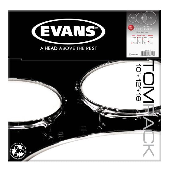 Evans G2 Skin Pack Rock Set Kirkas - 10", 12", 16"