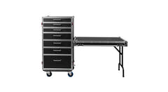 Gator GTOUR-WORKST7 flightcase, 7 laatikkoa ja työpöytä