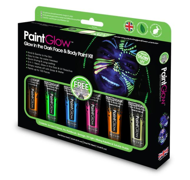 Glow in Dark UV kasvo- ja vartalomaalaus setti