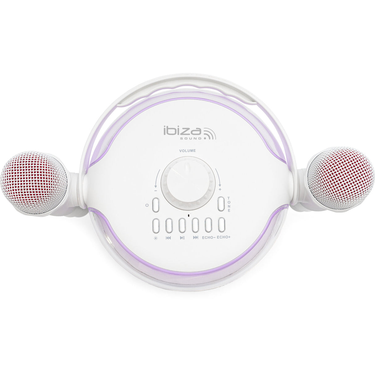 Ibiza Karaokejärjestelmä, jossa on Bluetooth ja 2 mikrofonia (valkoinen).