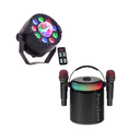 PartyZone karaoke-setti, sis. 2 mikrofonia (musta) & LED PAR-ASTRO 2-in-1 diskovalo