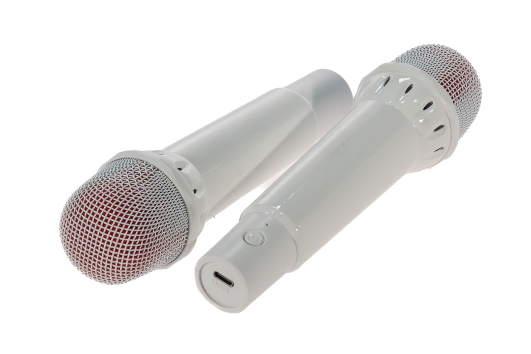 PartyZone karaoke-setti, sis. 2 mikrofonia (valkoinen) & LED PAR-ASTRO 2-in-1 diskovalo
