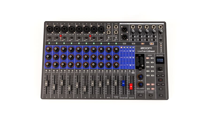 Zoom LiveTrak L12next digitaalimikserit ja tallennin