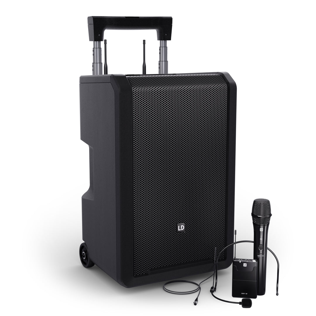 LD Systems ANNY® 10 HBH 2 B8 - 10" kannettava paristoilla toimiva Bluetooth® PA-järjestelmä, jossa mikseri, 1x langaton käsimikrofoni ja 1x headset-mikrofoni (sis. bodypack)