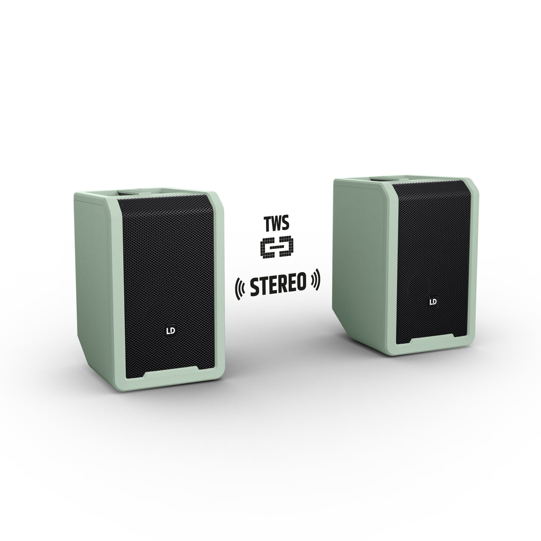 LD Systems ANNY® 8 BPH B6 GN - Kannettava paristoilla toimiva Bluetooth® PA-kaiutin, jossa mikseri ja 1x headset-mikrofoni (sis. bodypack), Adventure Green