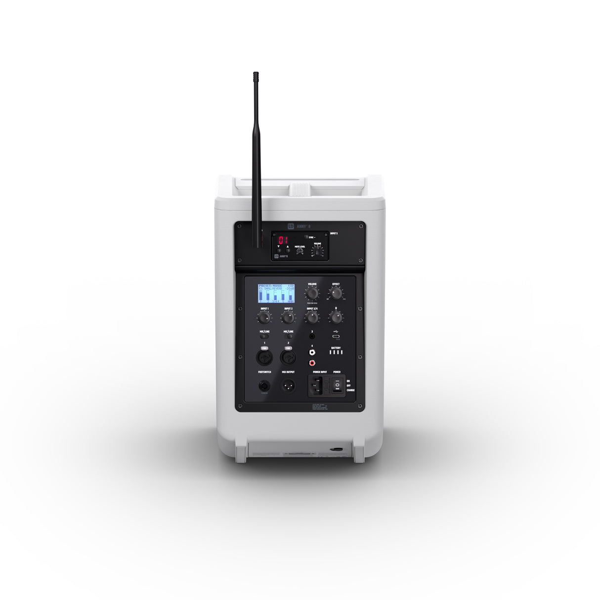 LD Systems ANNY® 8 BPH B6 W - Bærbar batteridrevet Bluetooth® PA-højttaler med mixer og 1x headset-mikrofon (inkl. bodypack), Pure White