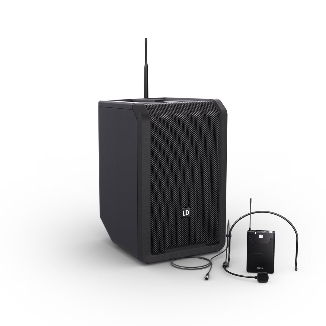 LD Systems ANNY® 8 BPH B6 - Kannettava paristokäyttöinen Bluetooth® PA-kaiutin mikserillä ja 1x headset-mikrofonilla (sis. bodypack), Stage Black