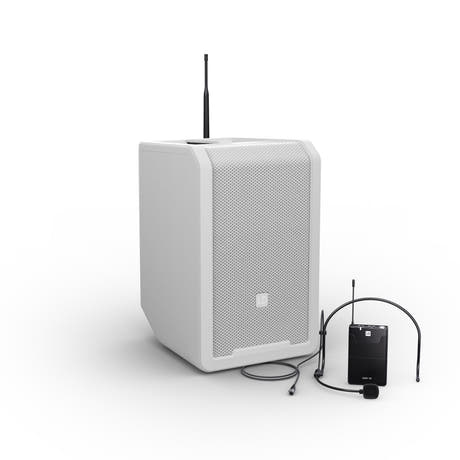 LD Systems ANNY® 8 BPH B8 W - Bærbar batteridrevet Bluetooth® PA-højttaler med mixer og 1x headsetmikrofon (inkl. bodypack), Pure White