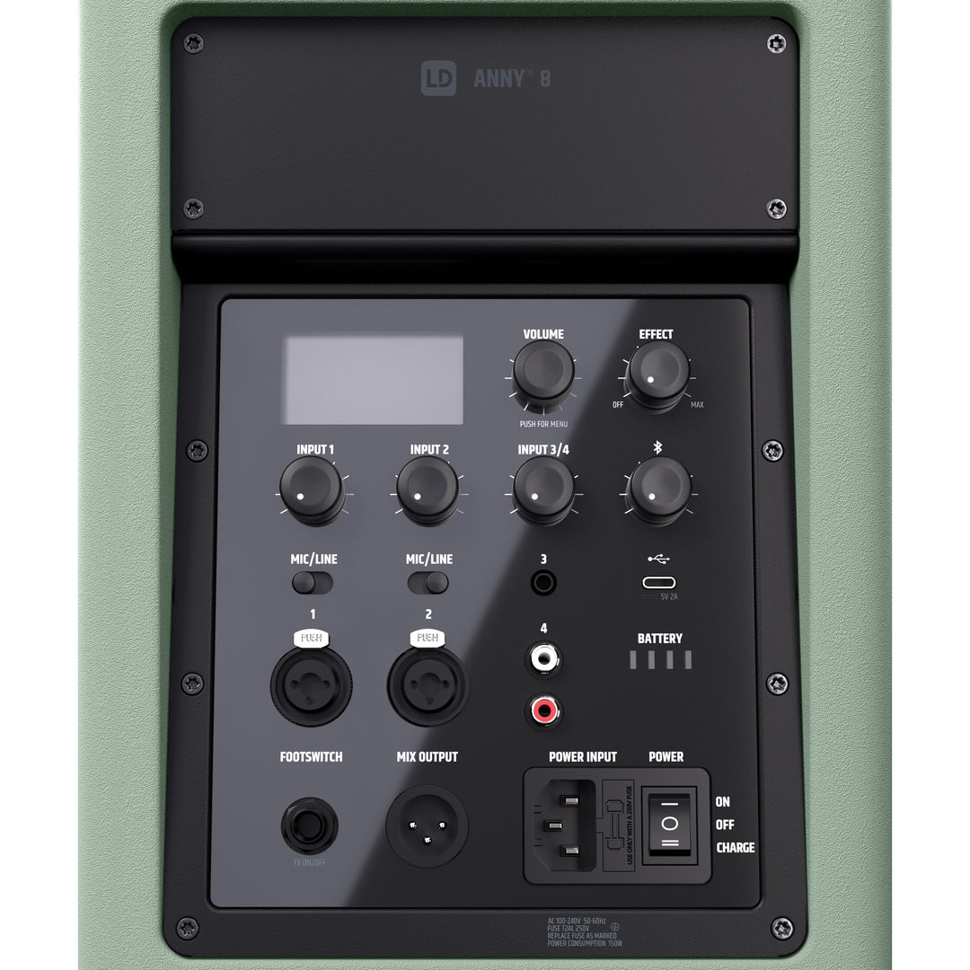 LD Systems ANNY® 8 GN - Kannettava akkuvetoisella Bluetooth® PA-kaiuttimella ja miksauksella, Adventure Green