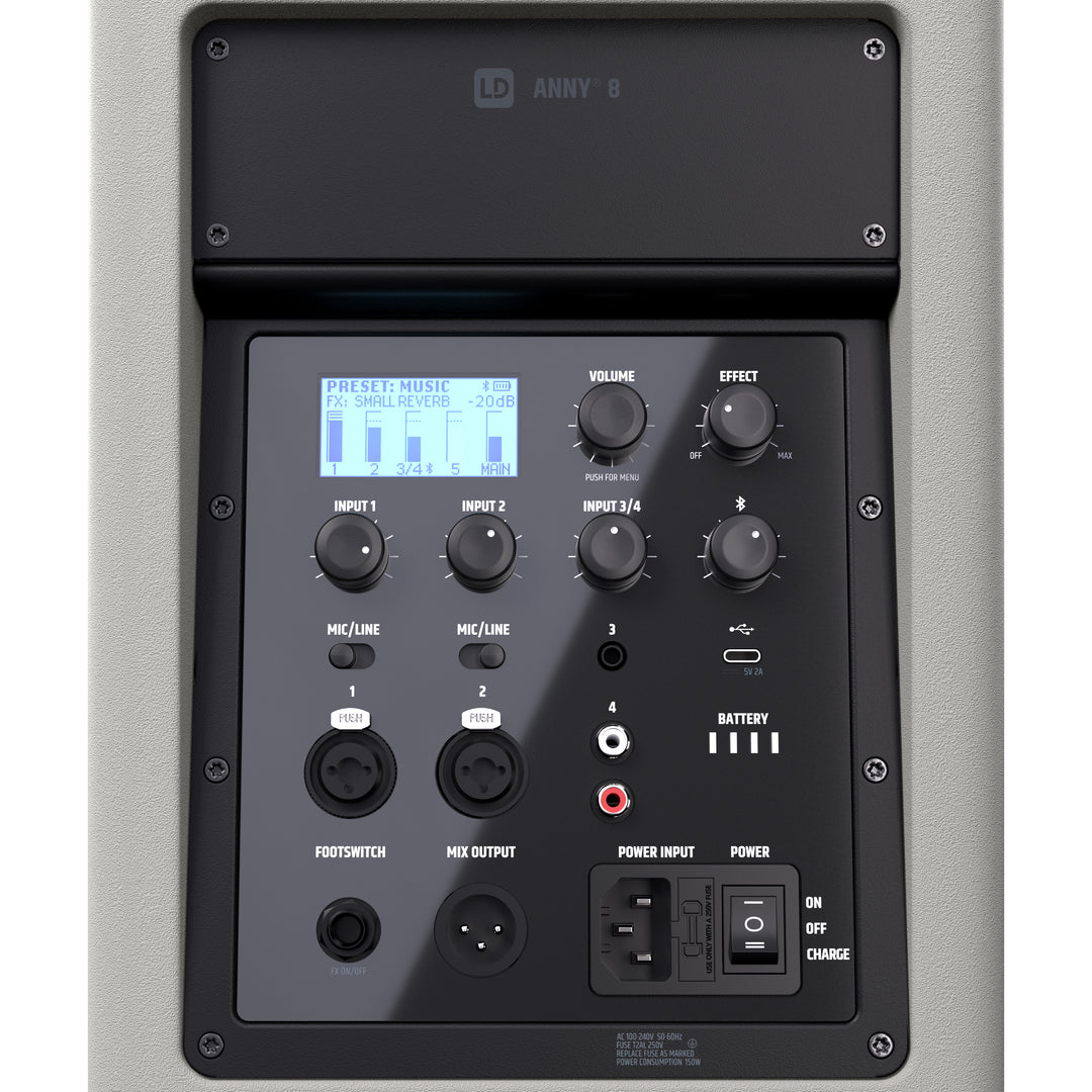 LD Systems ANNY® 8 G - Kannettava akulla toimiva Bluetooth® PA-kaiutin mikserillä, Urban Grey