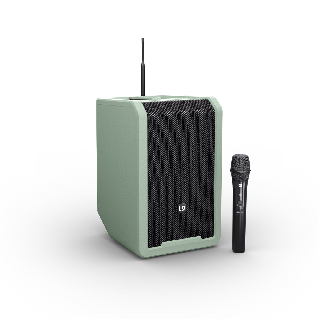 LD Systems ANNY® 8 HHD B5 GN - Kannettava paristokäyttöinen Bluetooth® PA-kaiutin mikserillä ja 1x langaton käsimikrofoni, Adventure Green