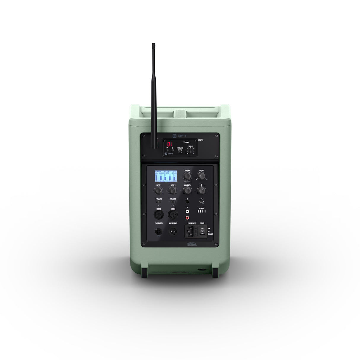 LD Systems ANNY® 8 HHD B5 GN - Bærbar batteridrevet Bluetooth® PA-højttaler med mixer og 1x trådløs håndholdt mikrofon, Adventure Green