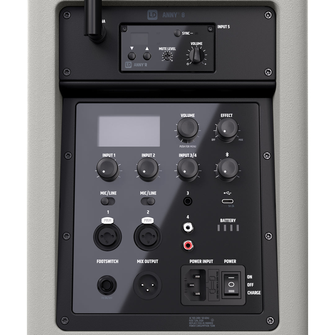 LD Systems ANNY® 8 HHD B5 G - Kannettava paristokäyttöinen Bluetooth® PA-kaiutin mikserillä ja 1x langaton käsimikrofoni, Urban Grey