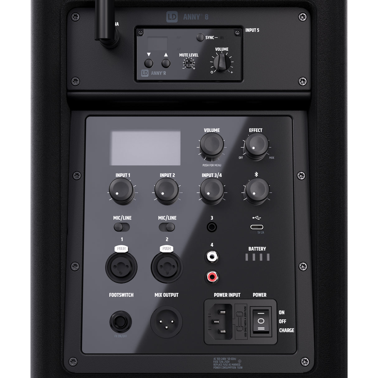 LD Systems ANNY® 8 HHD B5 - Bærbar batteridrevet Bluetooth® PA-højttaler med mixer og 1 x trådløs håndholdt mikrofon, Stage Black