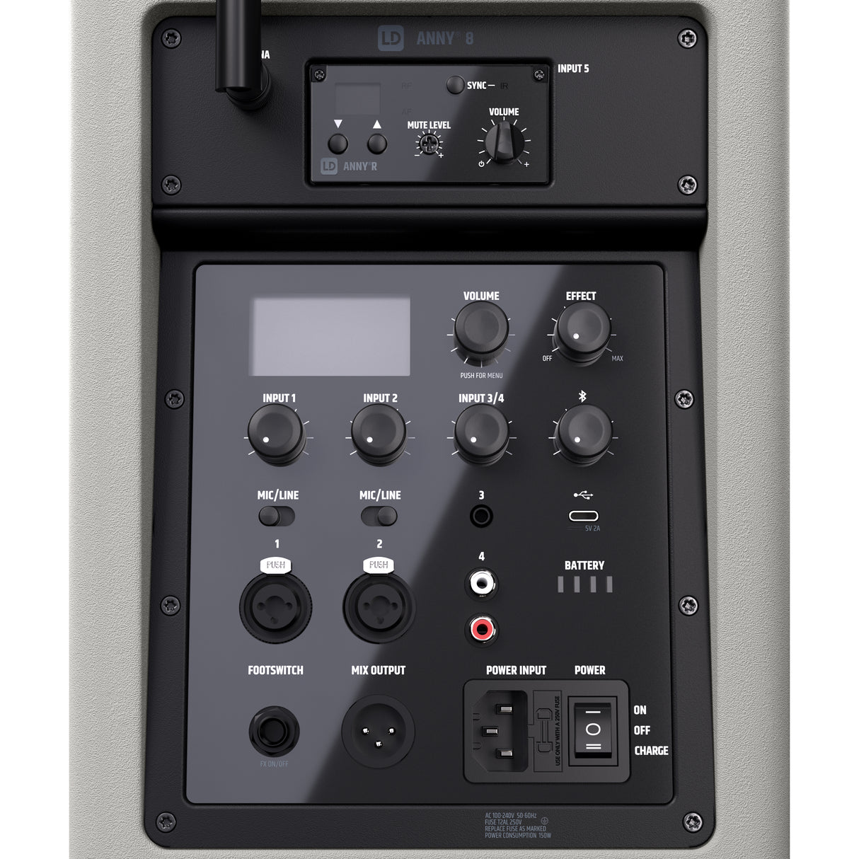 LD Systems ANNY® 8 HHD B6 G - Bærbar batteridrevet Bluetooth® PA-højttaler med mixer og 1x trådløs håndholdt mikrofon, Urban Grey