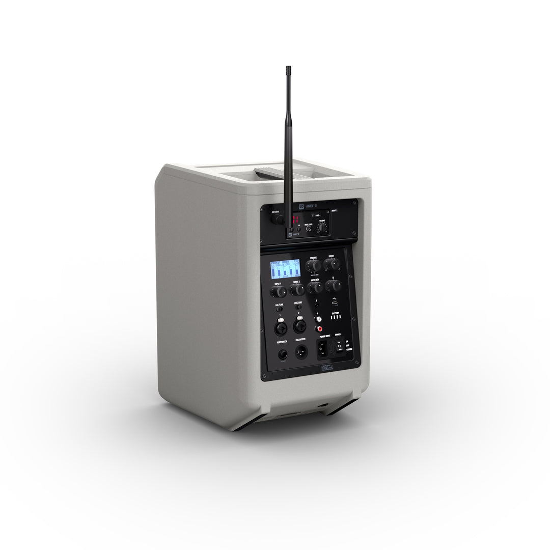 LD Systems ANNY® 8 HHD B8 G - Kannettava akulla toimiva Bluetooth® PA-kaiutin mikserillä ja 1 langattomalla käsimikrofoni, Urban Grey