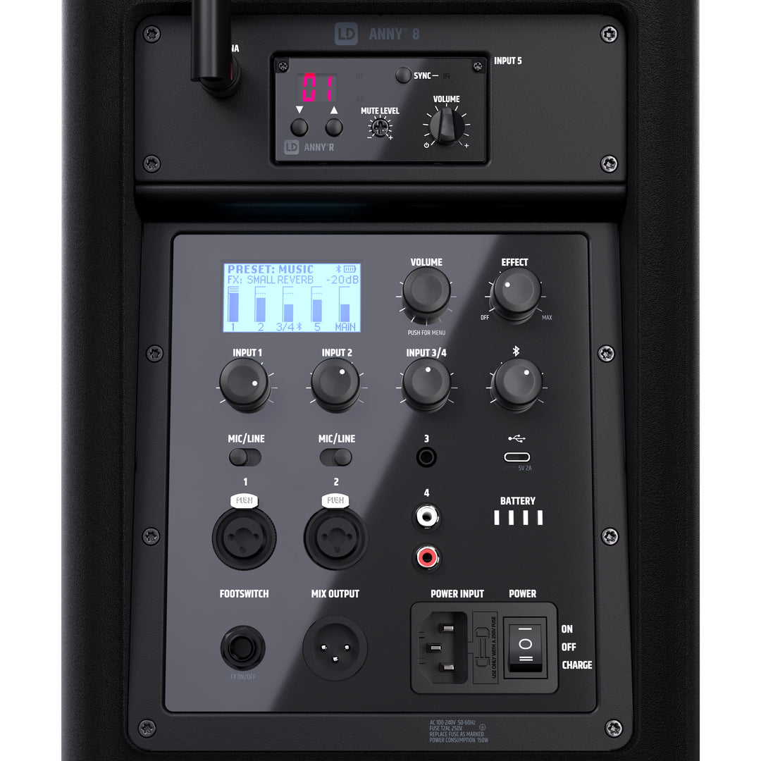 LD Systems ANNY® 8 HHD B8 - Kannettava akkukäyttöinen Bluetooth® PA-kaiutin mikserillä ja 1 x langattomalla käsimikrofonilla, Stage Black