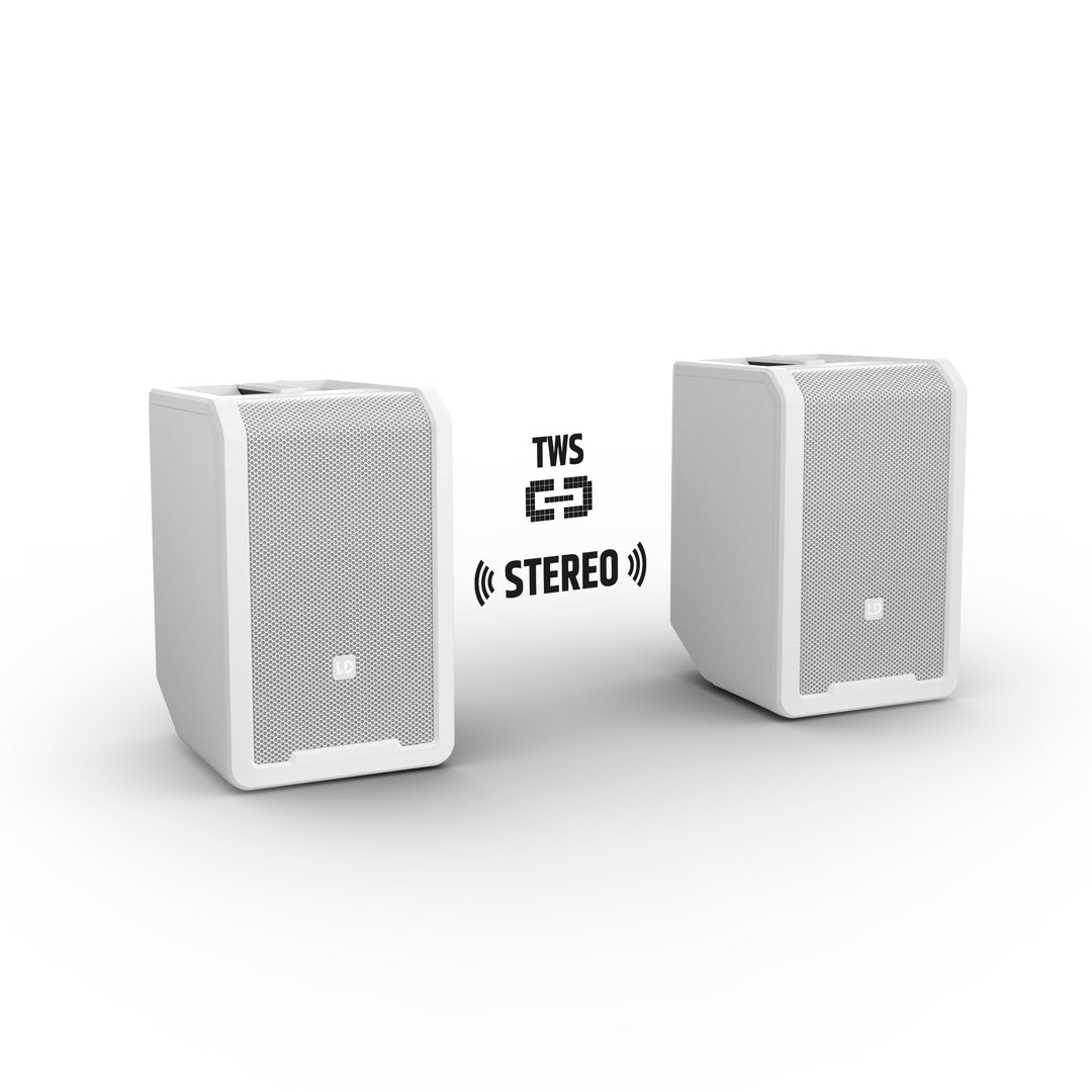 LD Systems ANNY® 8 W - Kannettava paristokäyttöinen Bluetooth® PA-kaiutin mikserillä, puhdas valkoinen