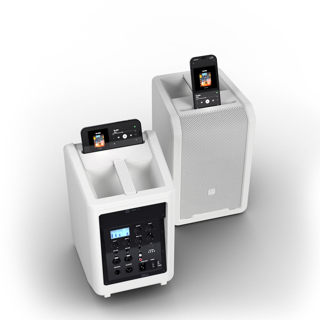 LD Systems ANNY® 8 W - Kannettava paristokäyttöinen Bluetooth® PA-kaiutin mikserillä, puhdas valkoinen