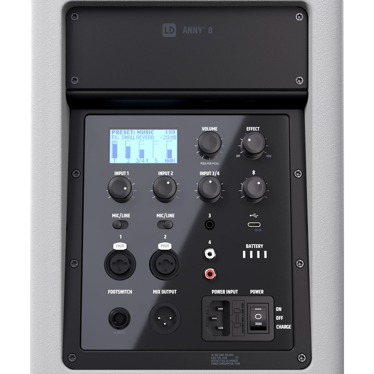 LD Systems ANNY® 8 W - Transportabel batteridrevet Bluetooth® PA-højttaler med mixer, ren hvid
