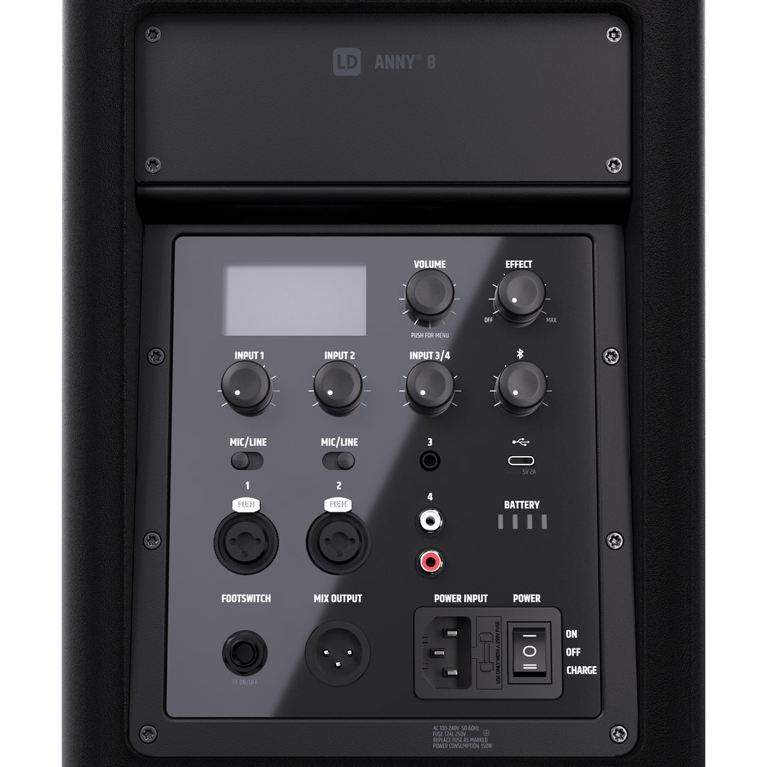 LD Systems ANNY® 8 - Kannettava akulla toimiva Bluetooth® PA-kaiutin mikserillä, Stage Black