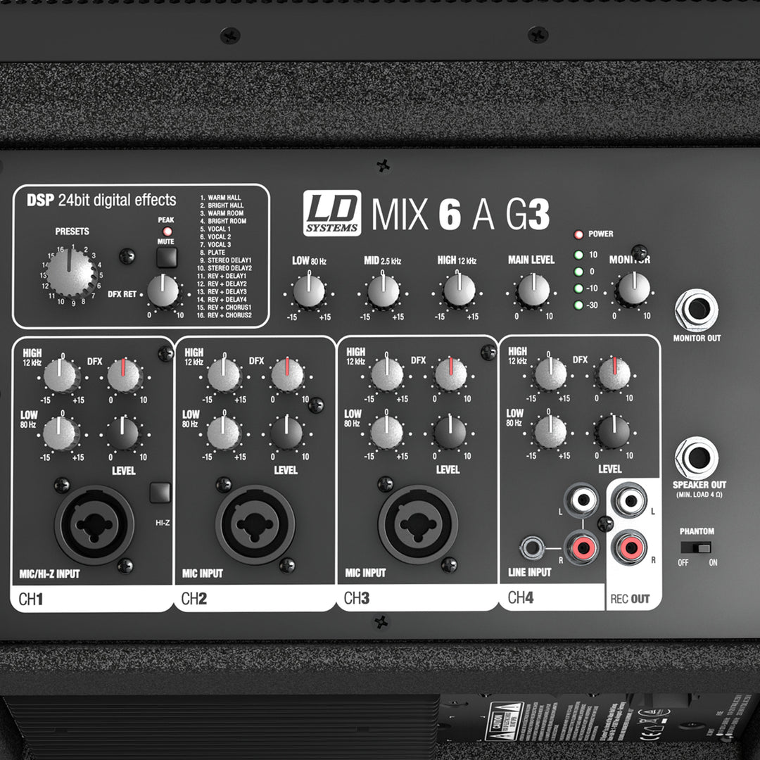 LD Systems MIX 6 A G3 - Aktiivinen 2-tie kaiutin integroidulla 4-kanavaisella mixerilla