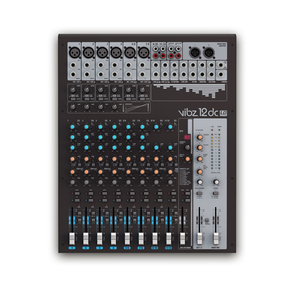 LD Systems VIBZ 12 DC - 12-kanavainen mikseri DFX:llä ja kompressorilla