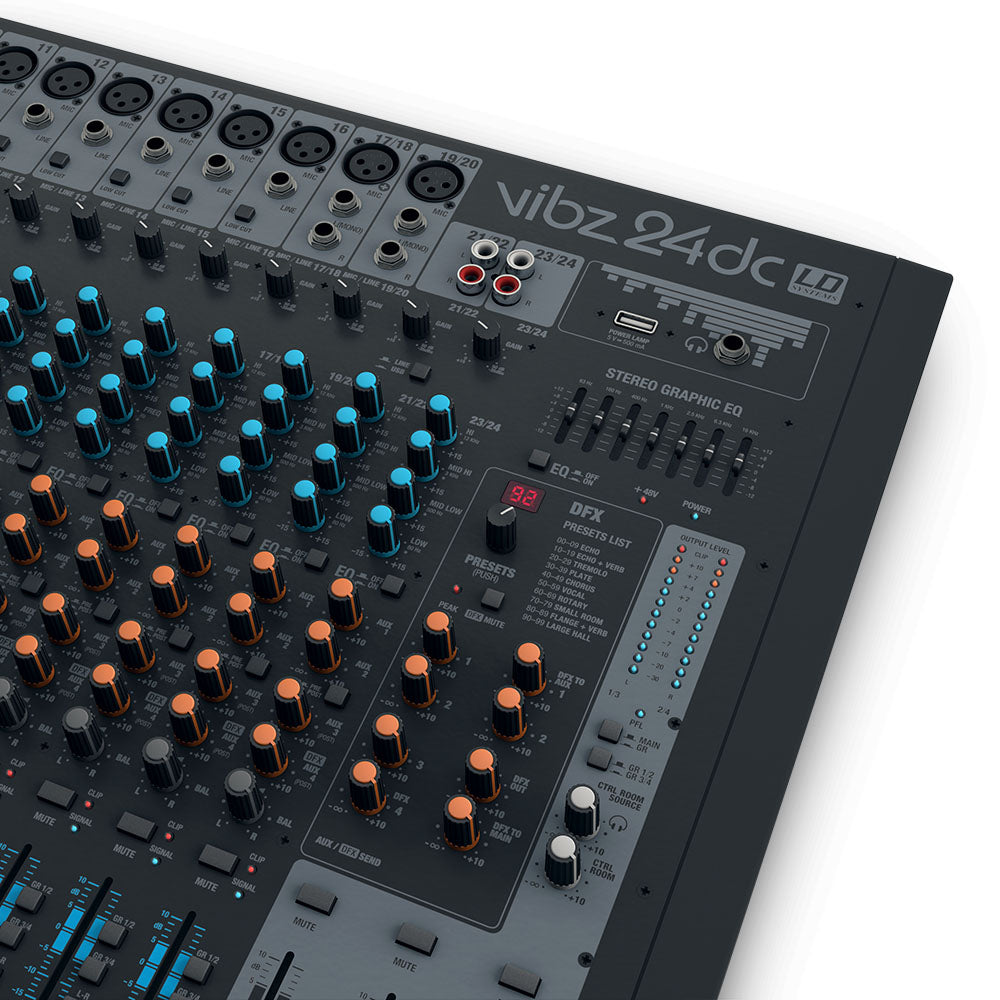 LD Systems VIBZ 24 DC - 24-kanavainen mikseri DFX:llä ja kompressorilla