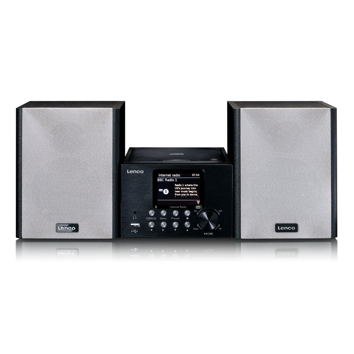 Lenco MC-250 MicroSet Mini Stereo & Internet Radio (musta/hopea)