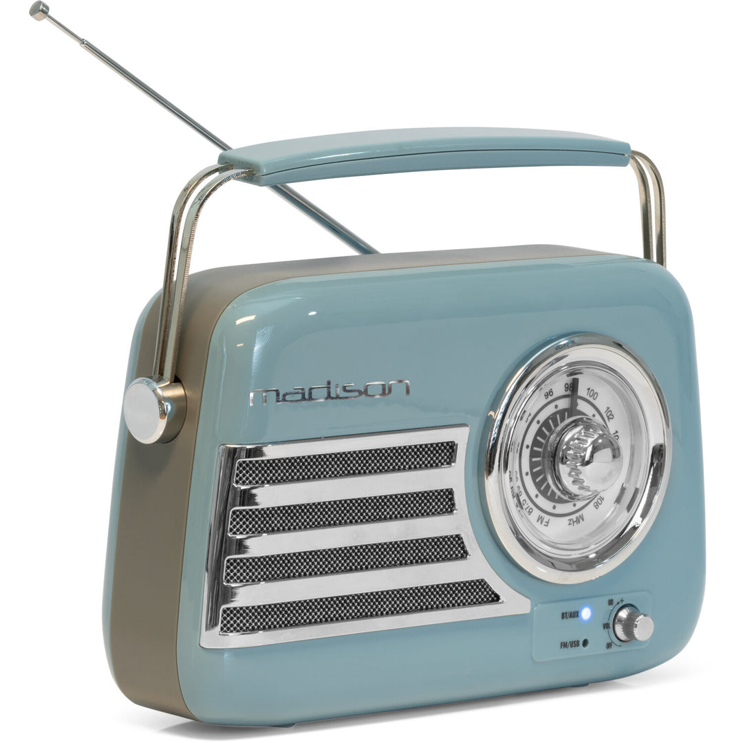 Madison Retro Radio Bluetoothilla ja FM:llä (Sininen)