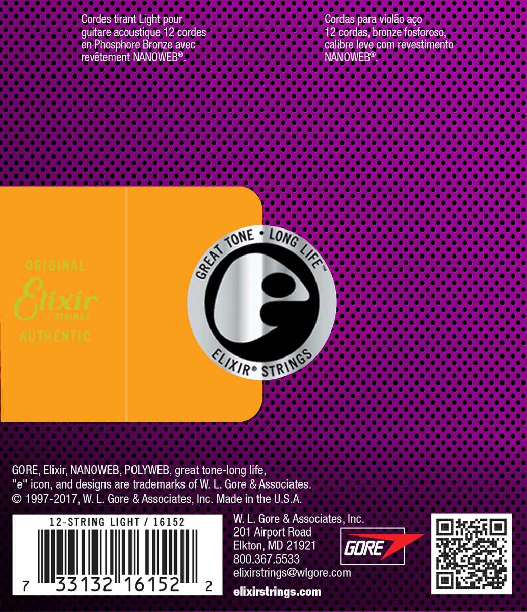 Elixir Nanoweb Phosphor Bronze Kitaran Kielet (12-String, 10-47)