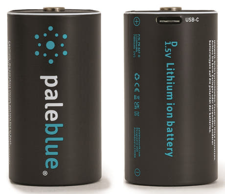 Pale Blue Li-Ion Rechargeable D Battery 2 pack D-paristoja, mukana 2x1 USB-C-kaapeli