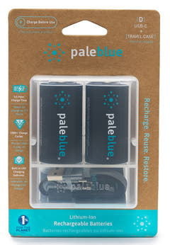 Pale Blue Li-Ion Rechargeable D Battery 2 pack of Dcells with 2x1 USB-C cable