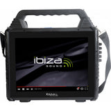 Kannettava karaokejärjestelmä, jossa on näyttö ja 2 mikrofonia