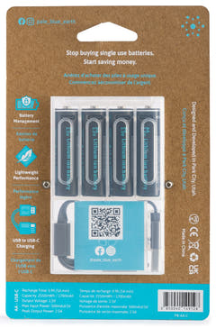 Pale Blue Li-Ion Rechargeable AA Battery 4-pack AA w/ 4x1 charging cable USB-C