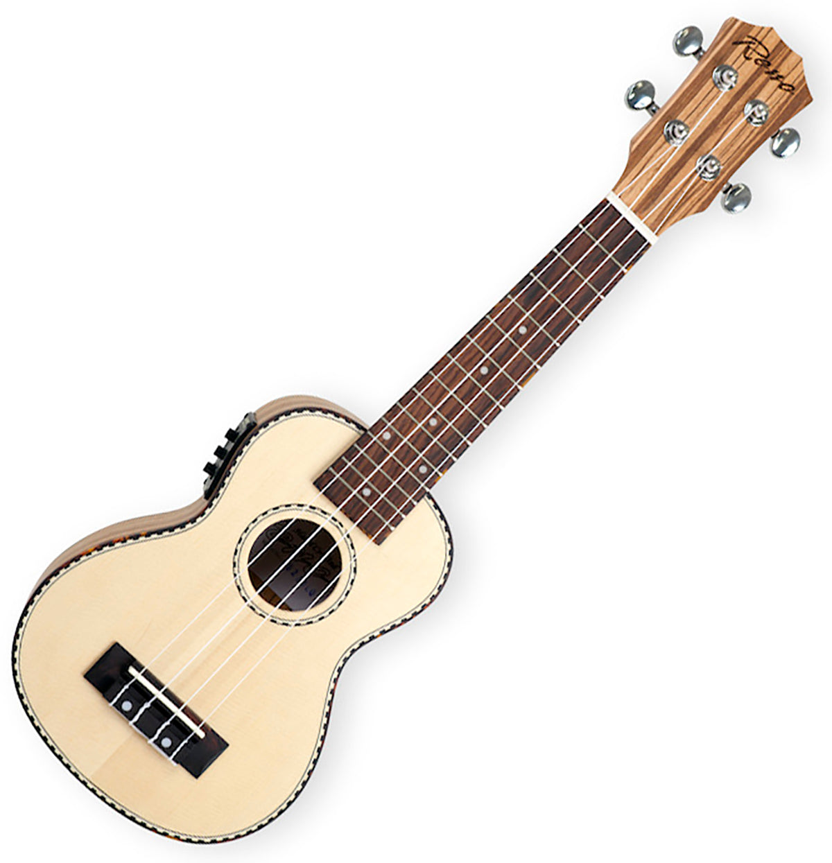 Reno RU210E Sopraano Ukulele, jossa on äänenvahvistin ja viritin (luonnonväri)